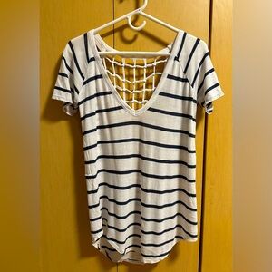 Chaser Striped Tee with Open Lattice Back - NWT